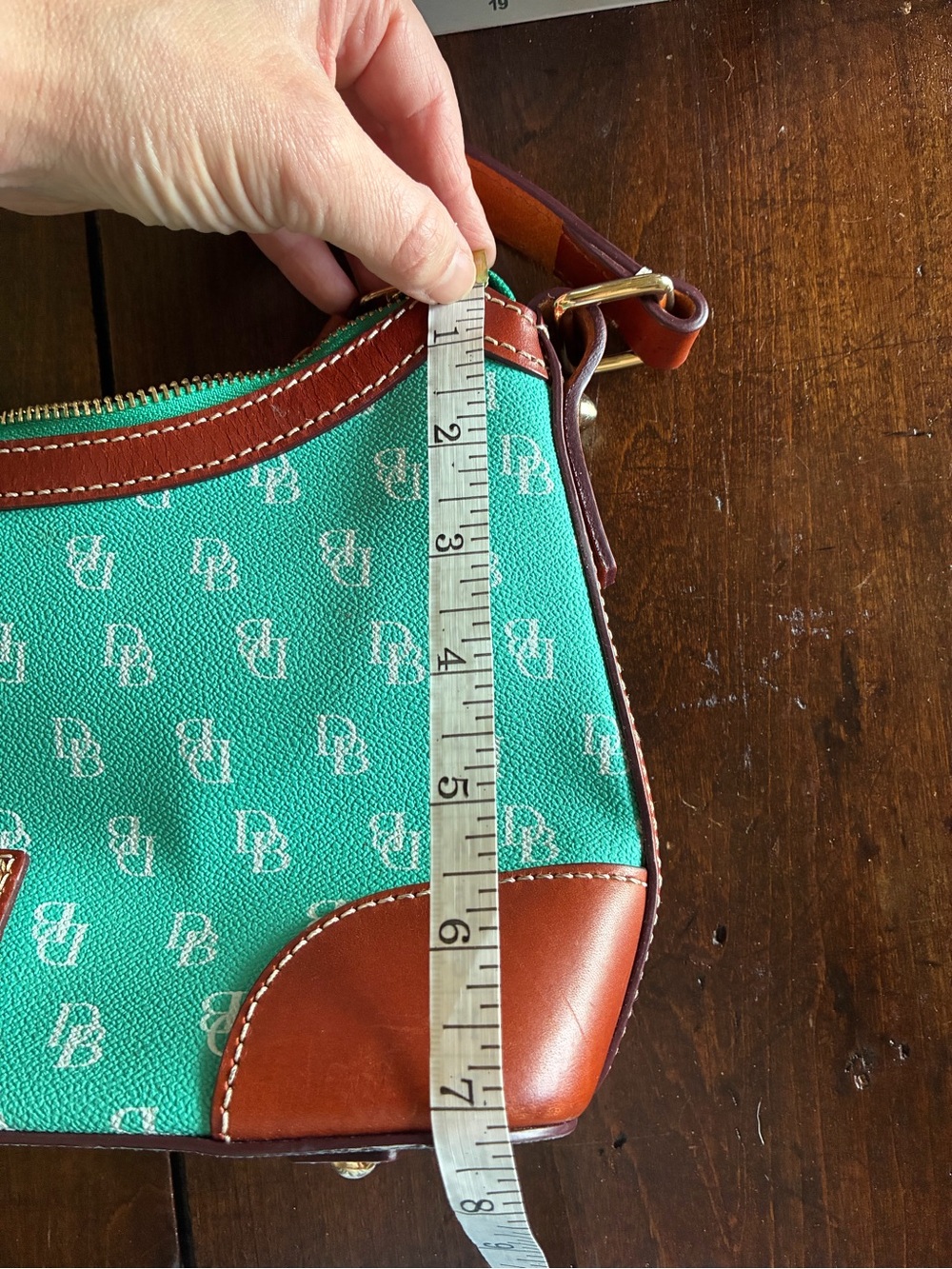 Vtg Dooney & Bourke Greta Small Teal Turqoise Signature Hobo SoHo Baguette Purse - Picture 10 of 10